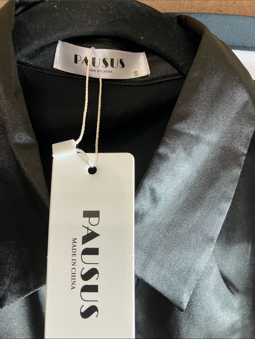 Women's Black Satin Button-Front Blouse - Picture 2 of 9